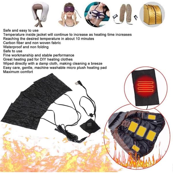 Elektriske varmepuder til tøj, vintercamping, justerbar 3 niveauer, kulfiber, vaskbar, USB 5V