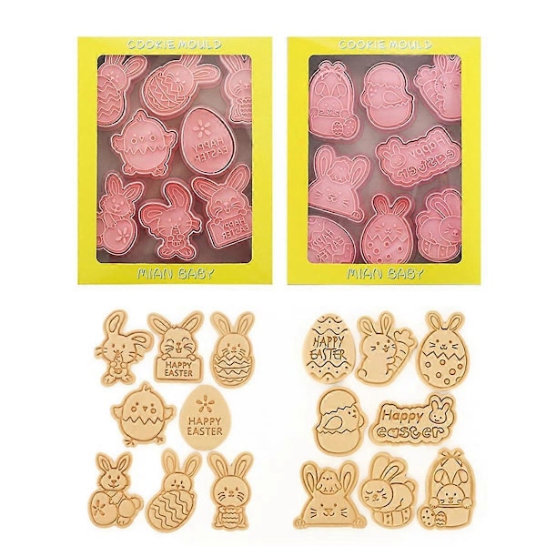 16 st Påsk Kakformar Påskägg Kanin Kyckling Kex Fondant Formar för Påskfest Tårtdekoration