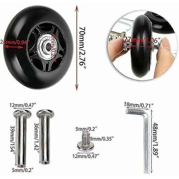 stk. kassehjul udskiftningshjul leje reparation til gaffelkasser 70 24 mm, sort-Yvan