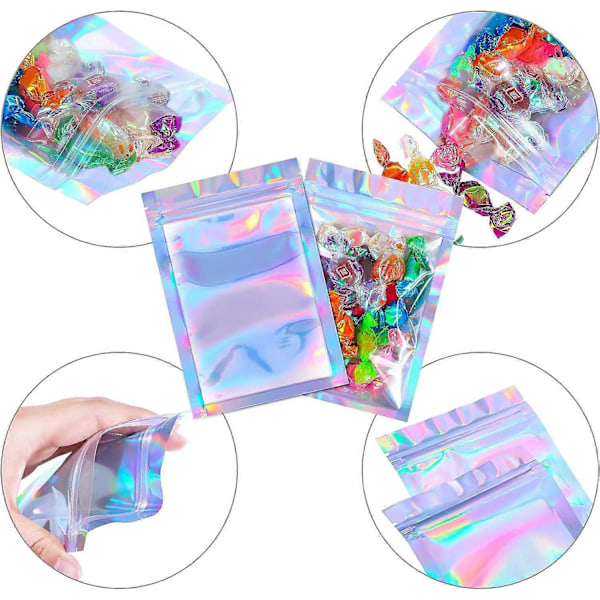 100 Stycken Holografiska Förpackningspåsar Förvaringspåse för Matförvaring (Holografisk Färg, 4 x 6 Tum)