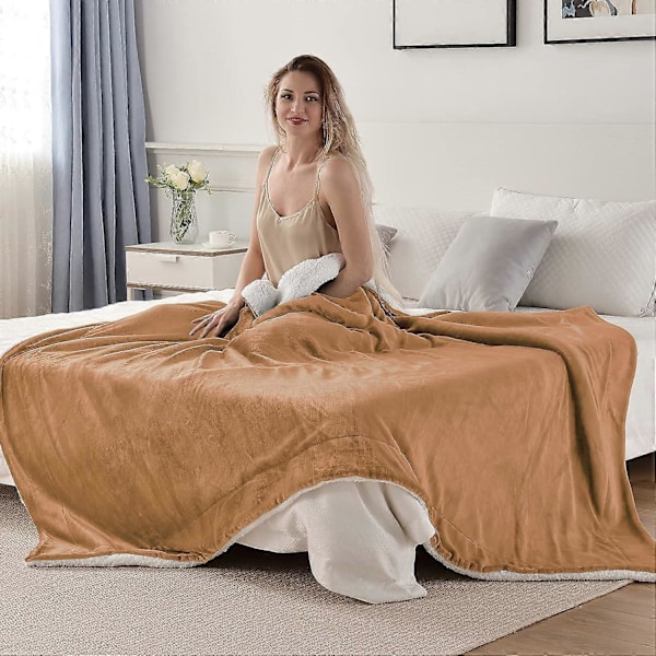 Sherpa Fleece Plaider, Dobbeltsidet Superblød Luksuriøs Plys Plaider, 127cm150cm, Camel