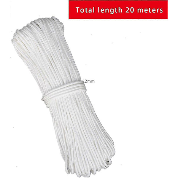 2 mm:n roomalaisen rullaverhon naru, 20 m valkoinen - Nylon-narua kuvien ripustamiseen