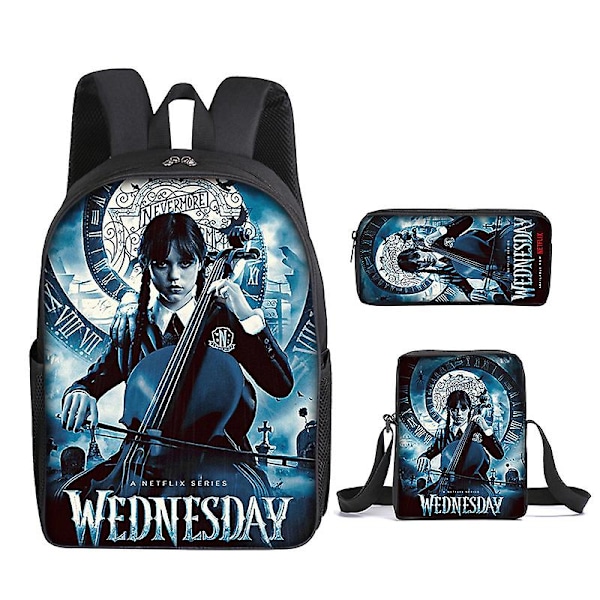 Skolesekk Jenter Barn Wednesday Addams Ryggsekk Skolesekksett Skolesekker Penal Daypack Skolebarns Ryggsekk