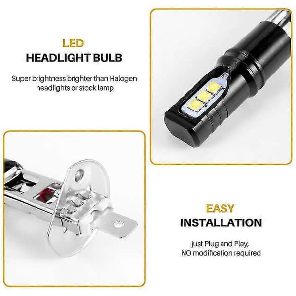 2x H1 6000k Super Ljust Vitt 6000lm Drl Led Strålkastare Kit Helljus