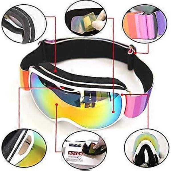 Ski Goggles til Børn - Hjelmkompatible - til Børn og Unge - OTG Design Skridsikker Rem UV400 Beskyttelse, (Orange Ramme)