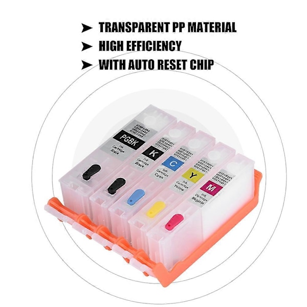 5 Farger PGI-850/CLI-851 Refillable Blekkpatron med ARC Chip for Canon PIXMA MG6380/MG5480 YEMMA
