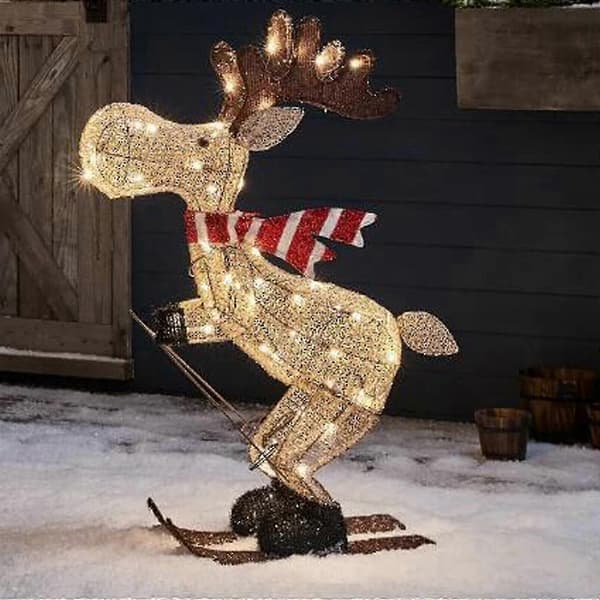Udendørs Julefigur LED Ski-Elg Havedekoration Ornament 30cm