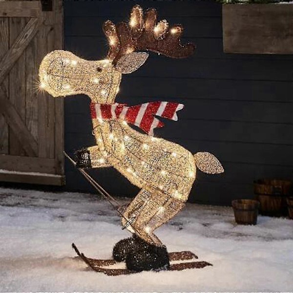 Utendørs Jul Figur LED Skiløpende Elg Hagedekorasjon Ornament 30cm