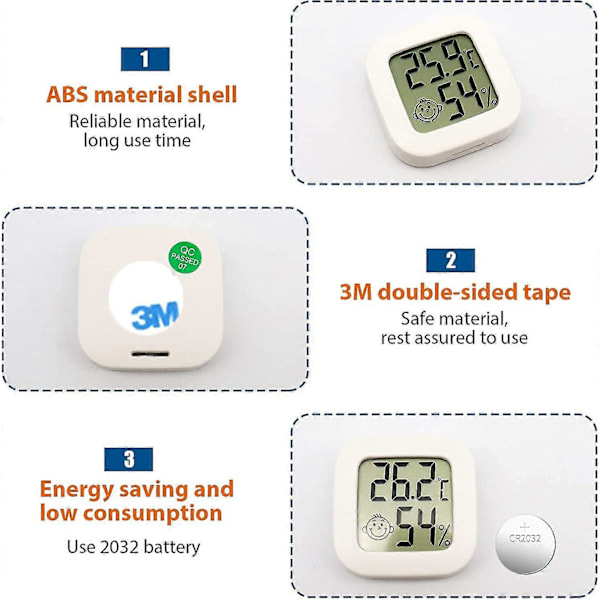 3 Stk. Mini Digitalt Indendørs Termometer Hygrometer Fugtighed Temperatur LCD Display Bluetooth Sensor
