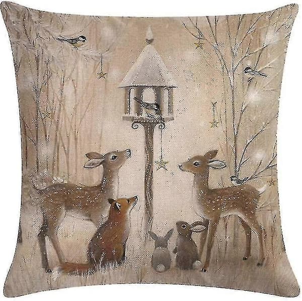 Bomulds-Linned Pudebetræk Juleprint 45x45cm Pudebetræk Hjorte Snemand Trykt Sofa P