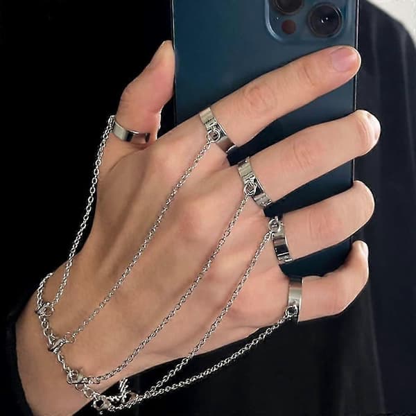 Gotisk Punk Kædekvast Armbånd med Slave Fingerringe til Kvinder Piger