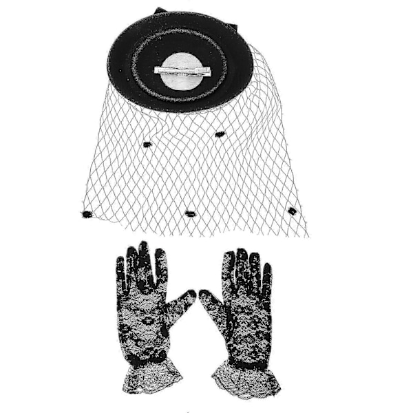 1 Set Retro Cocktail Party Mesh Hatt Handske Kit Kvinnor Elegant Party Kostym