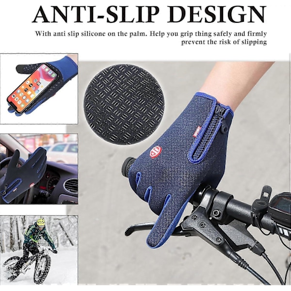 Vinterhandskar, pekskärmskompatibla halkfria lätta foder Gel - Elastisk mudd - Termiskt mjuka, för cykling sport klättring, Blå, M