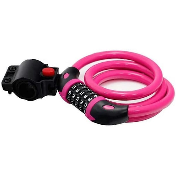 Cykellås med hög säkerhet, 5-siffrig återställbar kombination, spiralformad kabel, bäst för cyklar utomhus, 1,2 mx 12 mm rosa
