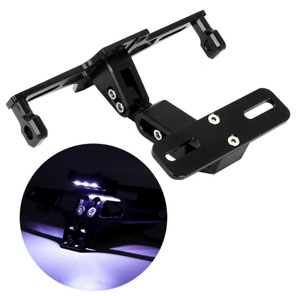 Justerbar Teleskopisk Nummerpladeholder i Aluminium med LED-lys til Motorcykel