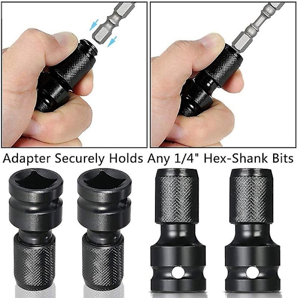 4 st Impact Adapter 1/2 Kvadratisk Drivning till 1/4 Hex Skaft Socket Adapter Snabbkoppling Chuck Konverterare