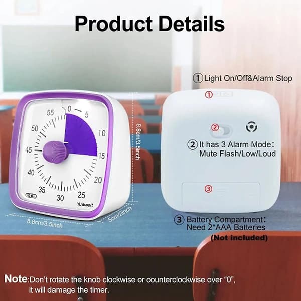 Visuell timer med nattlys 60 minutters nedtellingstimer for barn og voksne Stille timer for hjemmet