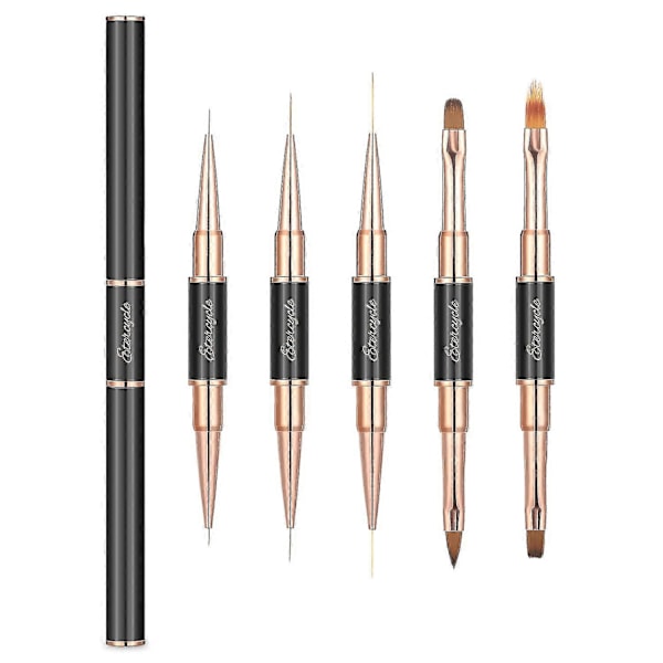 Dubbelsidiga Akrylnagelkonstpenslar Set, 5 st Gel Polish Nagelkonst Design Penna Målningsverktyg För DIY Manikyr