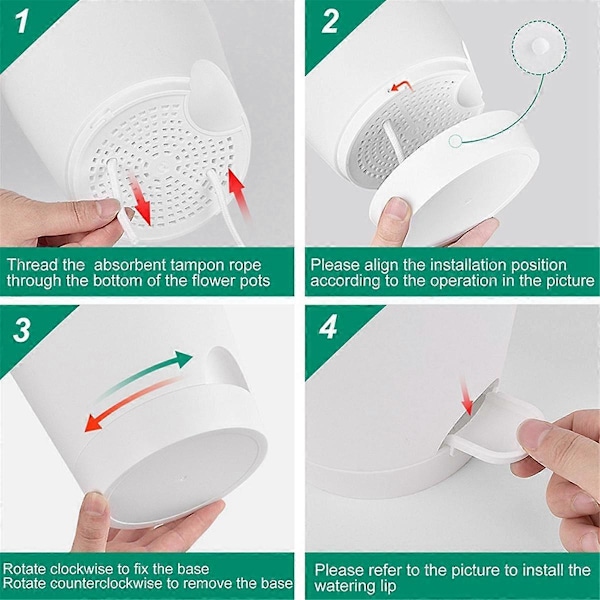 5-pack 13 cm Självvattnande Krukor för Inomhusväxter, Blomkrukor med Dräneringshål och Veke Rep Vit