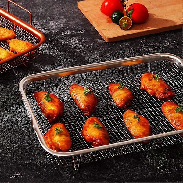 1 stk. frityrkurv for ovn, grillkurv i rustfritt stål, non-stick nettingkurv, frityrbakke trådkurv