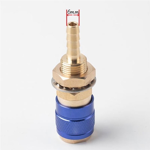 2 stk 6 mm vandkølet afkølet gasvandsadapter Hurtigkobling Fitting til Mig Tig svejsebrænderstik, blå+rød