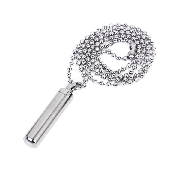 Stainless Steel Pill Case Holder Cylinder Cremation Urn Memorial Pendant Necklace Keepsake 49*9mm