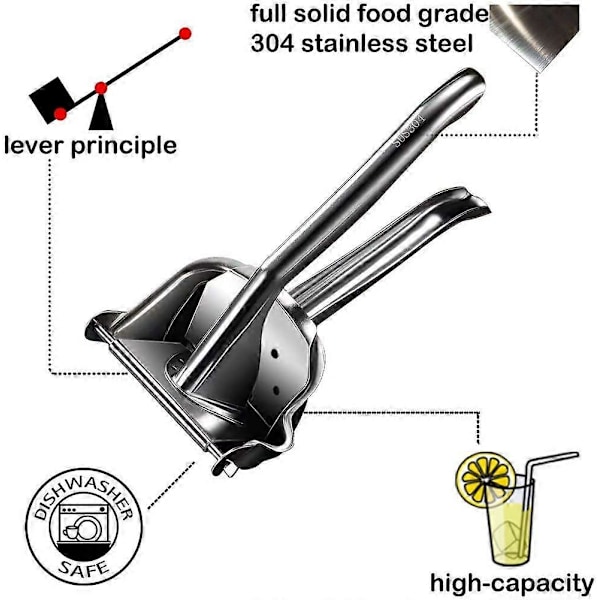 Ægte Rustfrit Stål Citronpresser Citrus Juicer Håndpresset Heavy Duty Manuel Saftpresser Maker Orange Lime Grapefrugt Presser - Bonus 50
