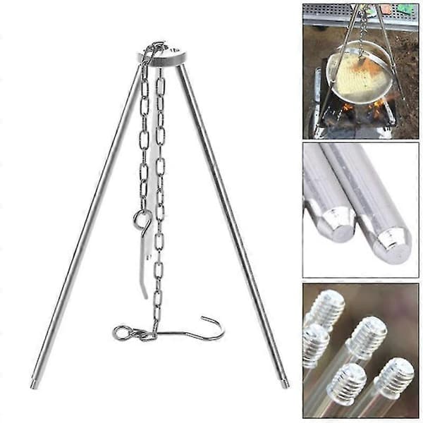 Udendørs Camping Tripod Board Grillstativ i rustfrit stål med justerbar kæde til