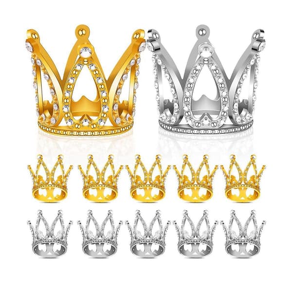 12 stk Mini Krone Kagepynt, guld & sølv Rhinestone Krone Kagepynt Dekorationer til Babyshower