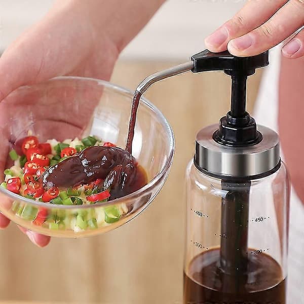 Såssirap Dispenser Flaska Glas Olivoljedispenser Med Bred Hals Tryckpumpar Huvud Kök-Bra