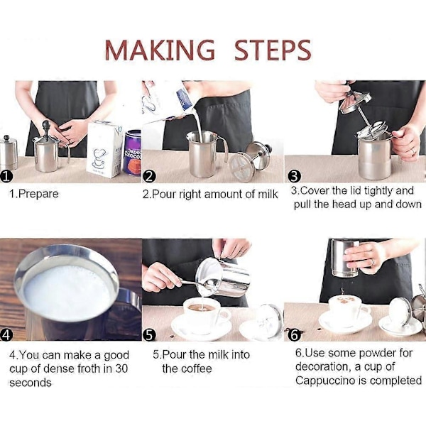Manuell Melkeskummer, Melkeskummer i Rustfritt Stål for Cappuccino og Caf Latte, 400ml