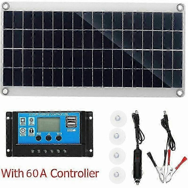 WJTG 300W 12V Solpanel, Solpanel Kit, Batteriladdare Kit med 60A Solcellsregulator för Husbil, Yacht, Utomhus, Trädgård, BelysningJ