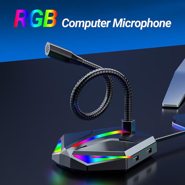 Computer Mikrofon RGB Belysning 360 Graders Lydoptagelse Anti-slip Live Streaming USB Mikrofon til PC