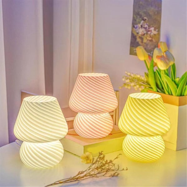 Glas LED Skrivebordslampe Svampeformet Bordlampe Soveværelse Sengelampe Børneværelse Skrivebordslampe Dekoration