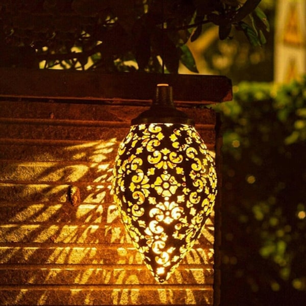 Solar Powered Led Marockansk hängande lykta Retro Marockansk Mönster Projektionslampa Utomhus Trädgård De