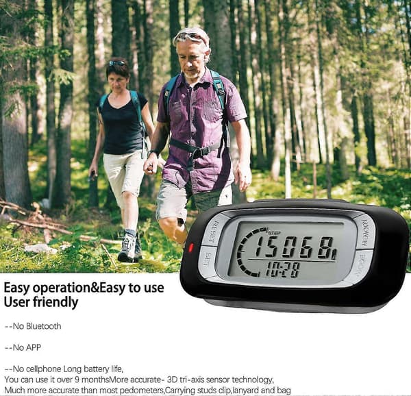 Bærbar 3D Skritteller for Gåing - Clip-on med Datalagring