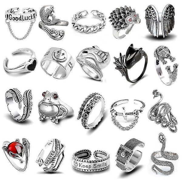 20 st Öppna Ringar Groda Löv Kedja Justerbar Ring För Kvinnor Män Flickor Punk Vintage Gotisk Stapelbar Ring Smyckesset
