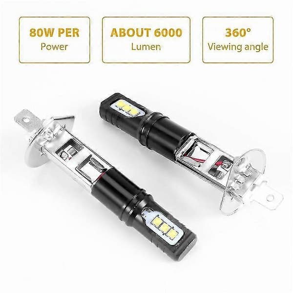 2x H1 6000k Super Ljust Vitt 6000lm Drl Led Strålkastare Kit Helljus
