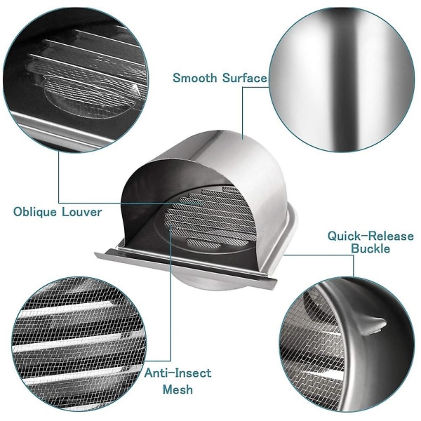 4 tommer 100 mm vanntett rustfritt stål ventilasjonshette Anti-korrosjon eksosavtrekk for veggluftutløpsdeksel