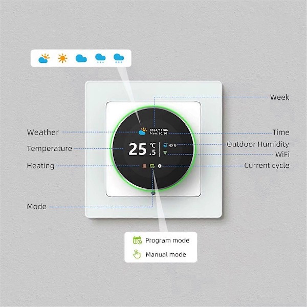 Tuya WiFi Smart Drejeknaps Termostat til Vandvarme 3A