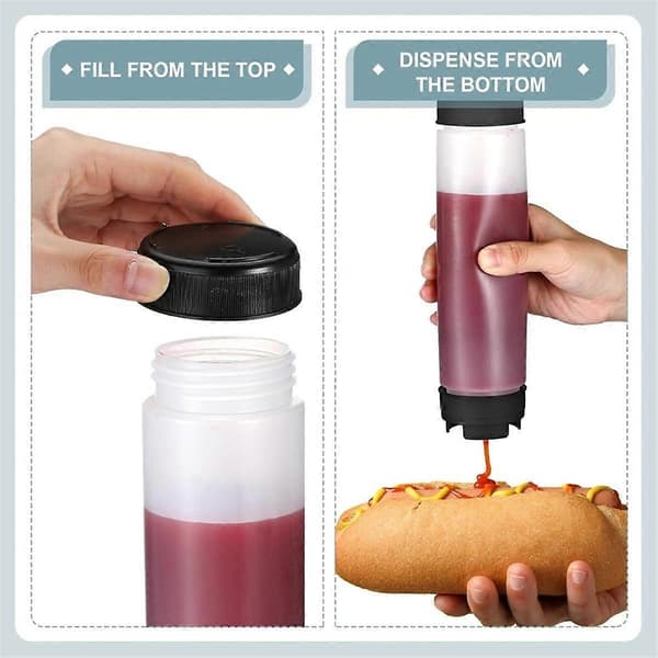 6 stk 16 oz Ketchupflasker, Invertede Plastflasker for Sauser, Påfyllbare med Spiss, Stor