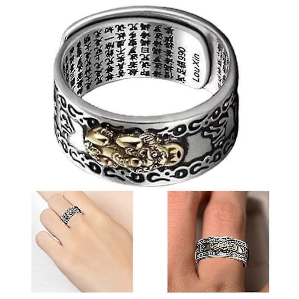Feng Shui Ring Justerbar Pixiu Amulett Lyckoring Mantra Skydd Välståndsring För Kvinnor Män Ringar