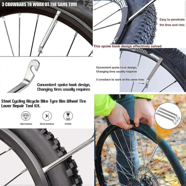 3 st Däckjärn för Cykeldäck, Monkey Däckjärn, Däckreparationskit i Rostfritt Stål, Cykeldäckjärn, Däcksked, Järn för Däckbyte.