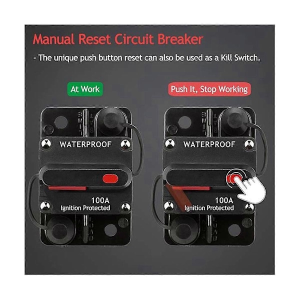 3 stk. 100 Amp Bil Stereo Audio Strømafbryder Sikringer DC12-48V Manuel Reset Trykknap Kontakt Sikringer