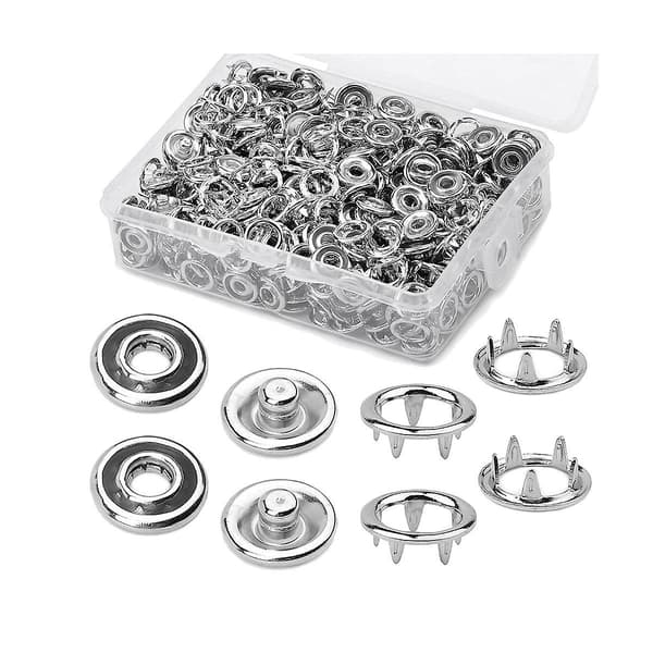 150 sett trykknapper 9,5 mm metall sølv trykknapper for sy og håndverk, åpne trykknapper