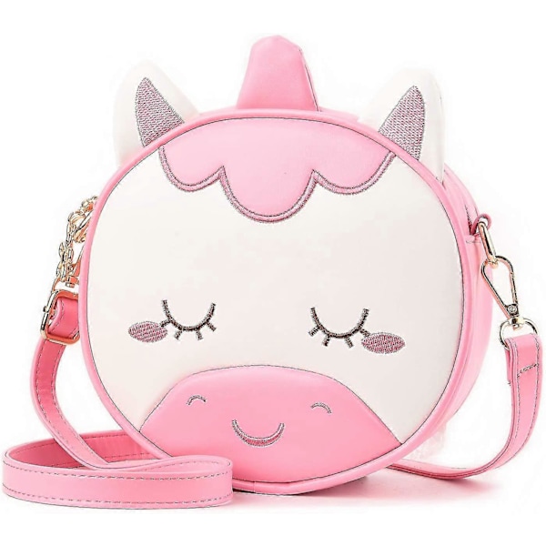 Liten Crossbody-veske for jenter, veske for småbarn, skinnryggsekk for jenter (enhjørning rosa)