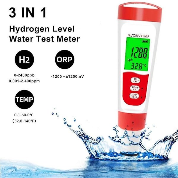 Vattenflaska Väte Testmätare, 3 I 1 H2/orp/temp Digital Vätehaltsmätare Penna För Daglig Dricksvatten Väte