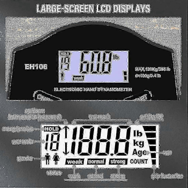 Gripstyrketester, 396lbs/180kg Digital Hånddynamometer Gripstyrkemåler Usb Lcd-skjerm Håndgrepsdynamometer