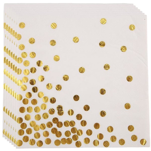 Gold Dot Servietter (50-pakning) 3-lags Papirservietter Med Gullfolie Polka Perfekt For Bursdagsfest, Baby