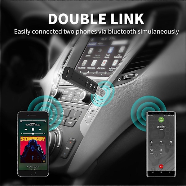 Bluetooth 5.0 -vastaanotin, kannettava klipsikiinnitteinen langaton audio Aux -sovitin Bluetooth-autosarja (ääniavustaja, A2DP, sisäänrakennettu mikrofoni kotiin ja autoon